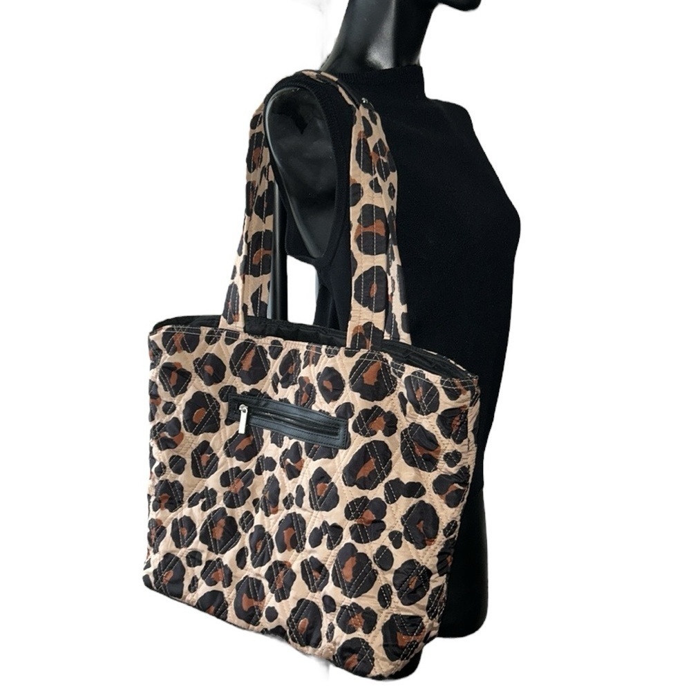 Leopard Print Quilted Tote Bag - Brown/Black - Picture 2 of 12